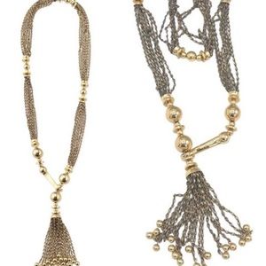 Stella & Dot antiqued gold Bianca Tassel Lariat Statement Necklace